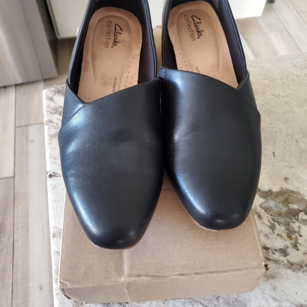 Clarks Juliet Palm Black Leather Loafers 9W